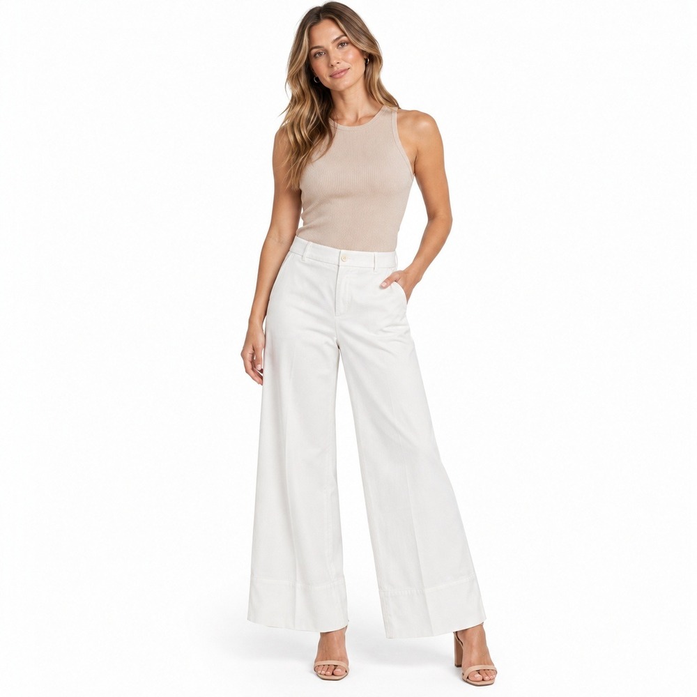 NWT Spanx Stretch Twill Wide Leg Crop 2.0 Women L White High Rise Pants Minimal